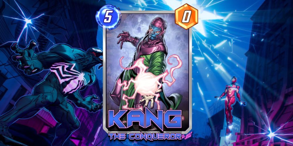 Carta Kang, o Conquistador Marvel Snap com fundo Marvel Snap