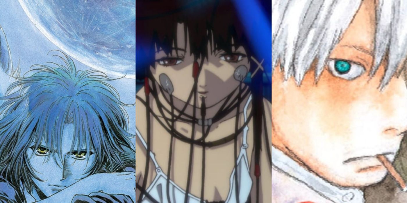 Kiba from Wolf's Rain, Lain Iwakura from Serial Experiments Lain, and Ginko from Mushishi.