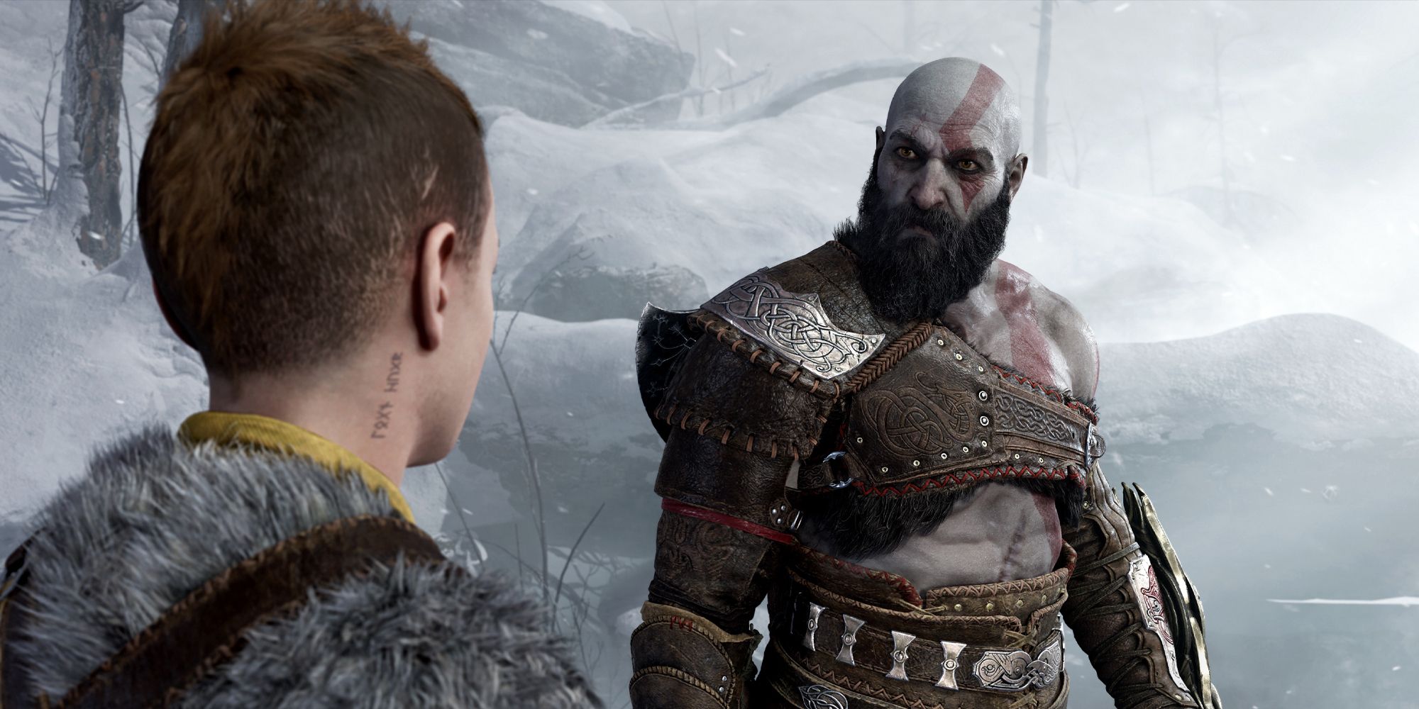 God of War Ragnarök Kratos olhando para Atreus
