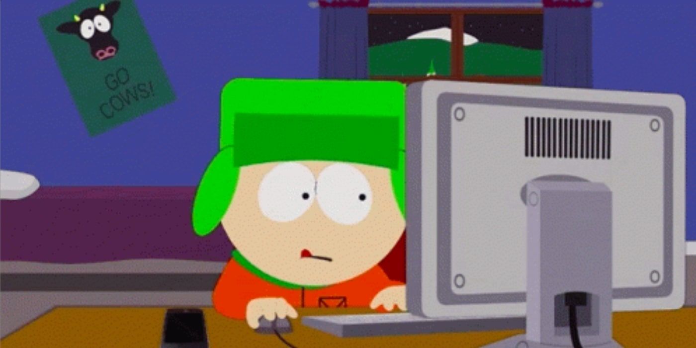 Kyle em South Park olhando para um computador