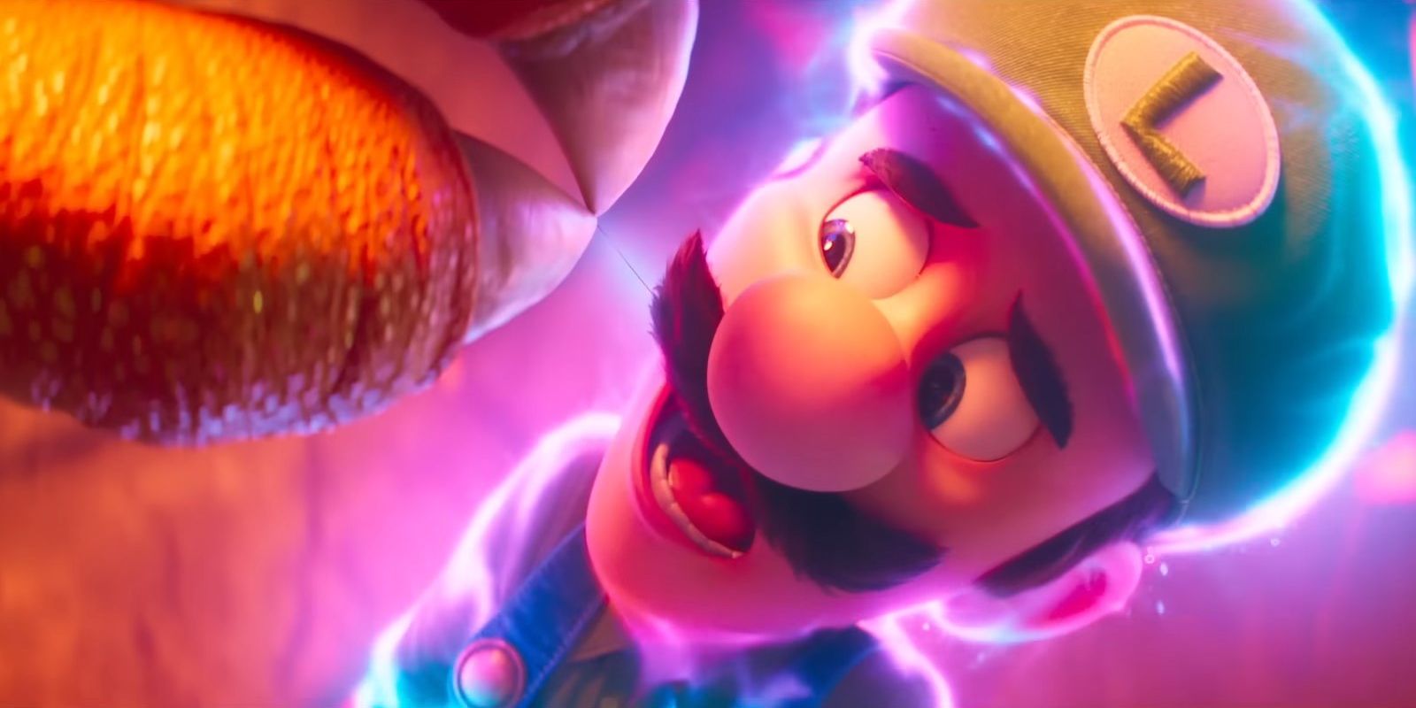 Luigi captured by Bowser in The Super Mario Bros Movie.