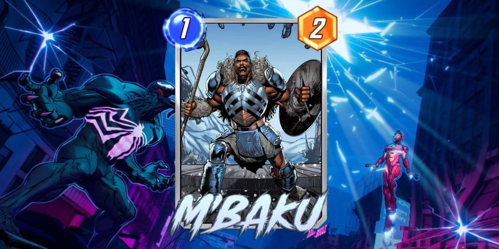 Cartão M'Baku Marvel Snap com fundo Marvel Snap.