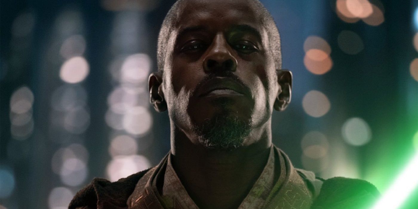 Ahmed Best opens his lightsaber as Jedi Master Kelleran Beq on The Mandalorian