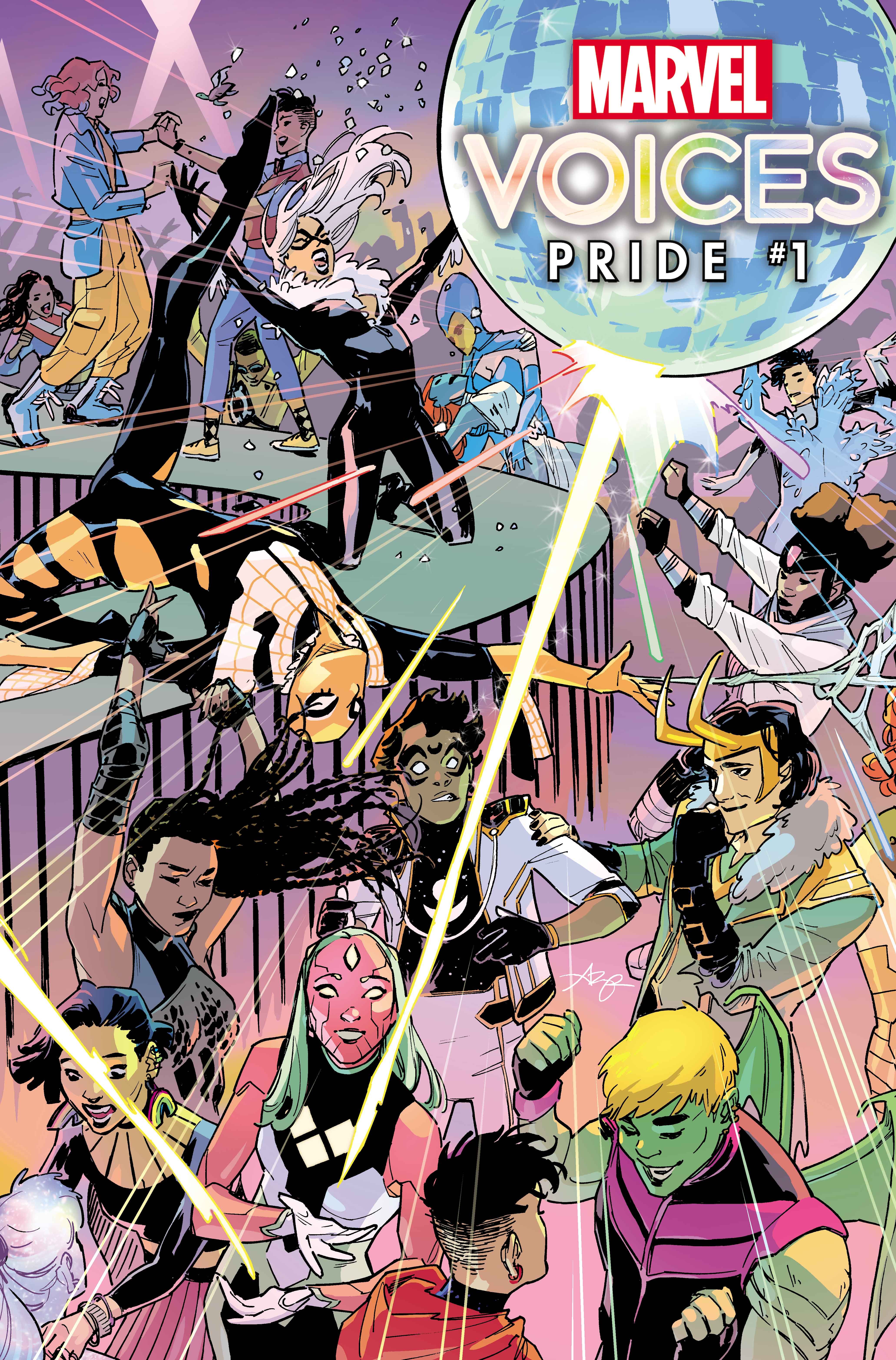 Marvel Voices: Pride cover art featuring iconic Marvel heroes at a party.