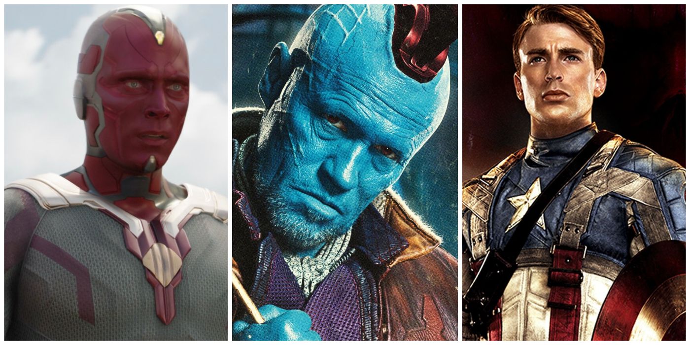 Split image of Vision, Yondu, and Captain America the First Avenger from the MCU