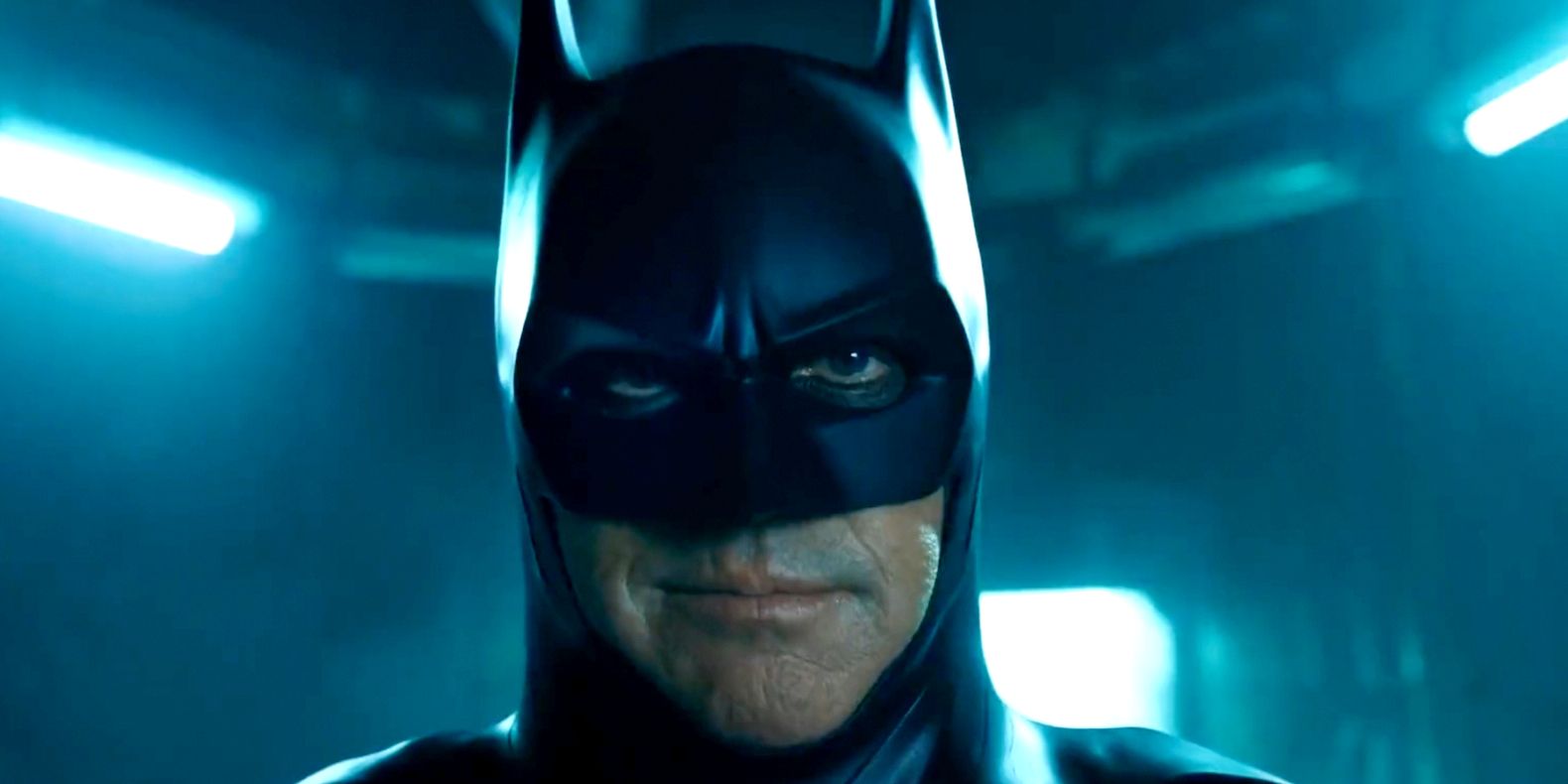 Michael Keaton looking stern as Batman in The Flash