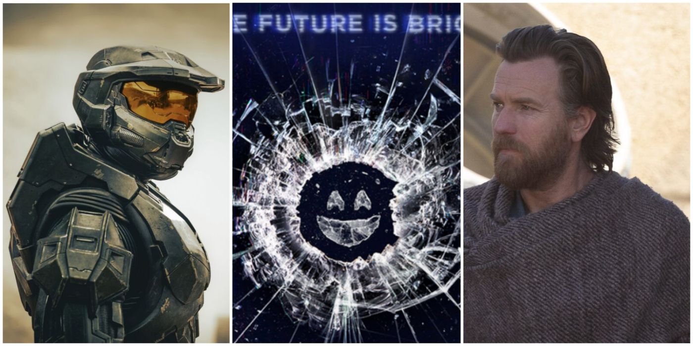 A split image showing Master Chief in Paramount Halo TV show, Black Mirror, and Obi-Wan Kenobi TV show