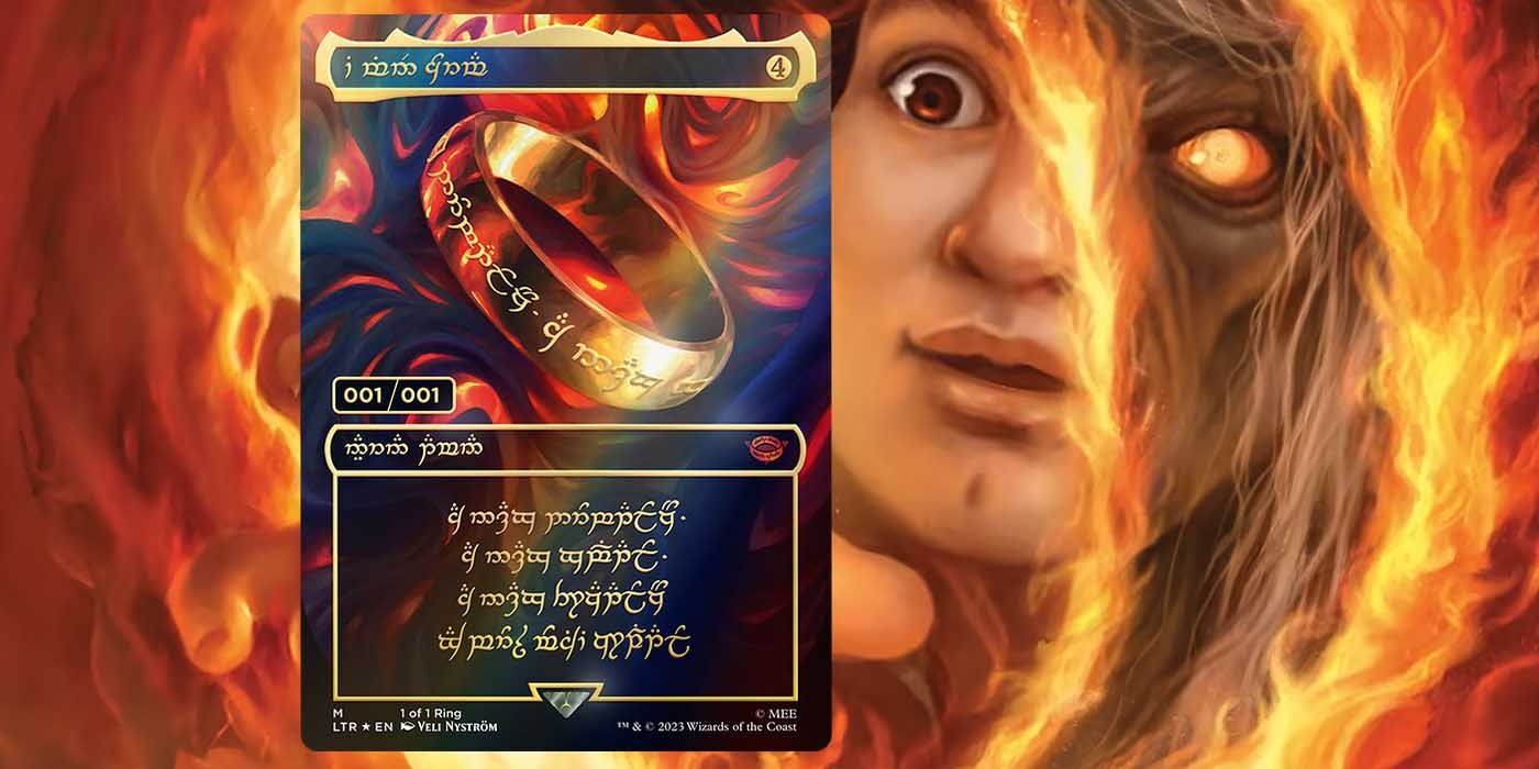 MTG LotR Tales of Middle-earth Serialized One Ring card over Frodo Artwork