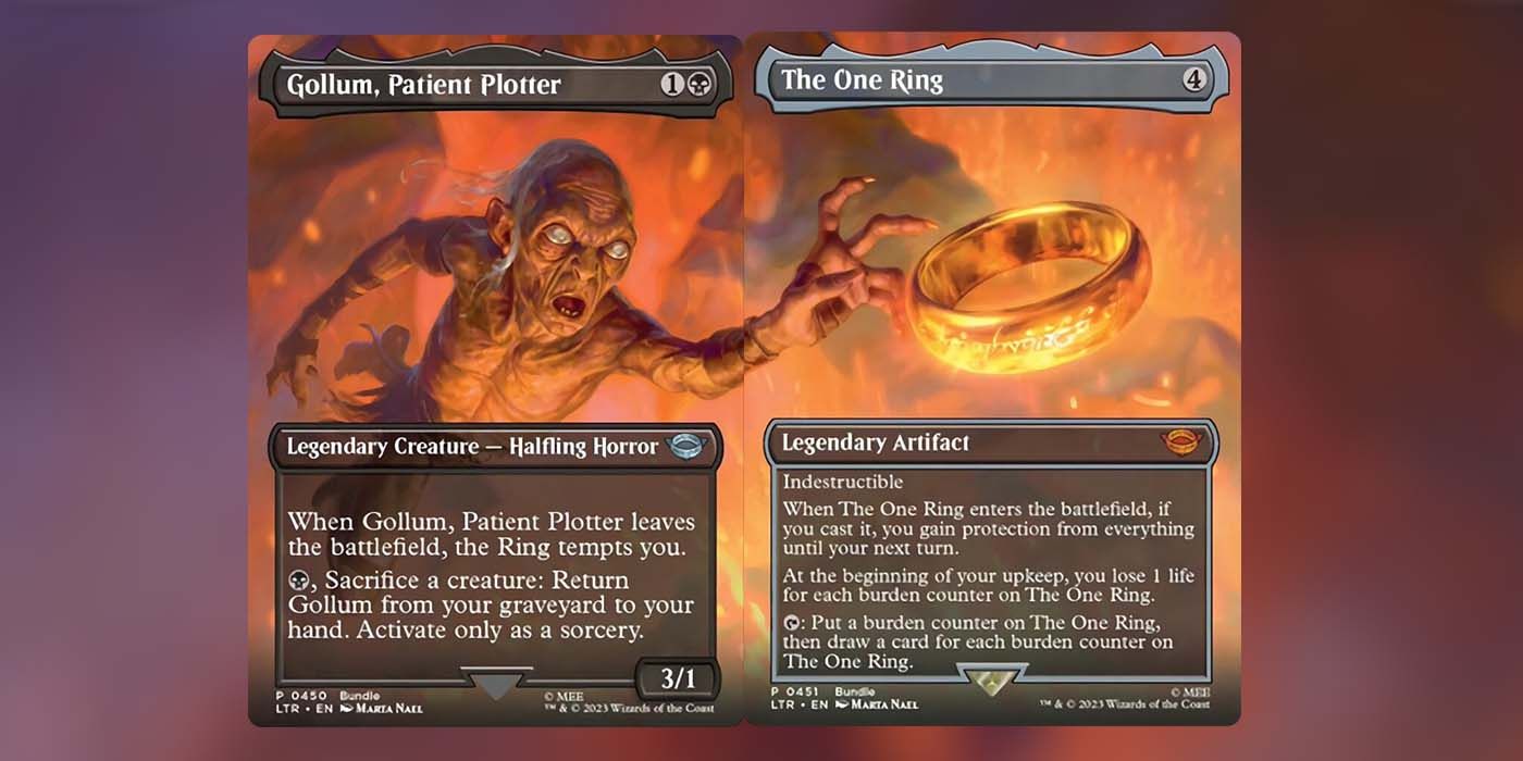 Borderless MTG cards Gollum and The One Ring from LotR Tales of Middle-earth set