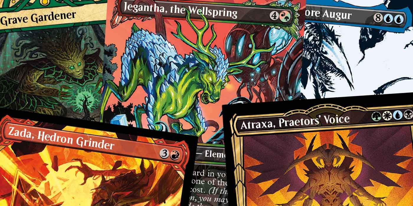 Colagem de cartas de lendas do multiverso do conjunto March of the Machine do MTG