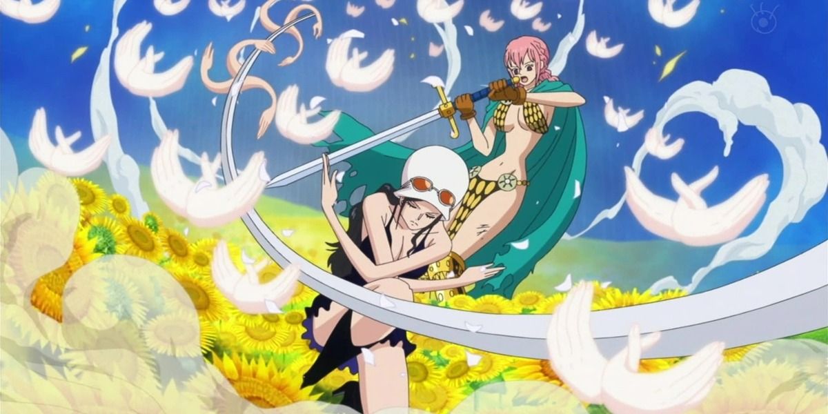 Nico Robin saves Rebecca in Dressrosa in One Piece.