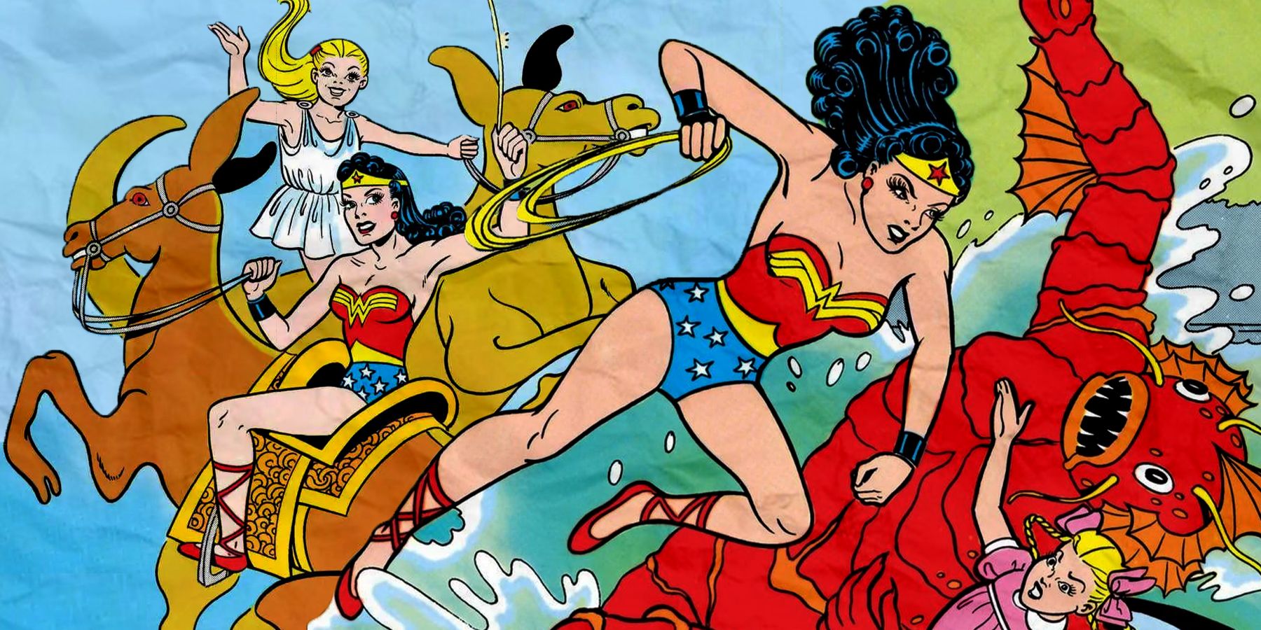 Wonder Women fighting a sea creature