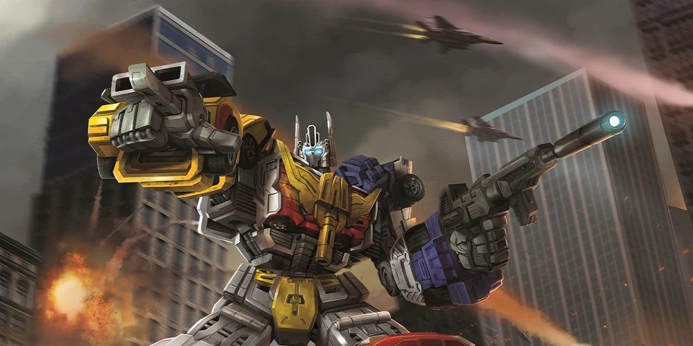 Optimus Maximus liderando a otros Transformers a la batalla