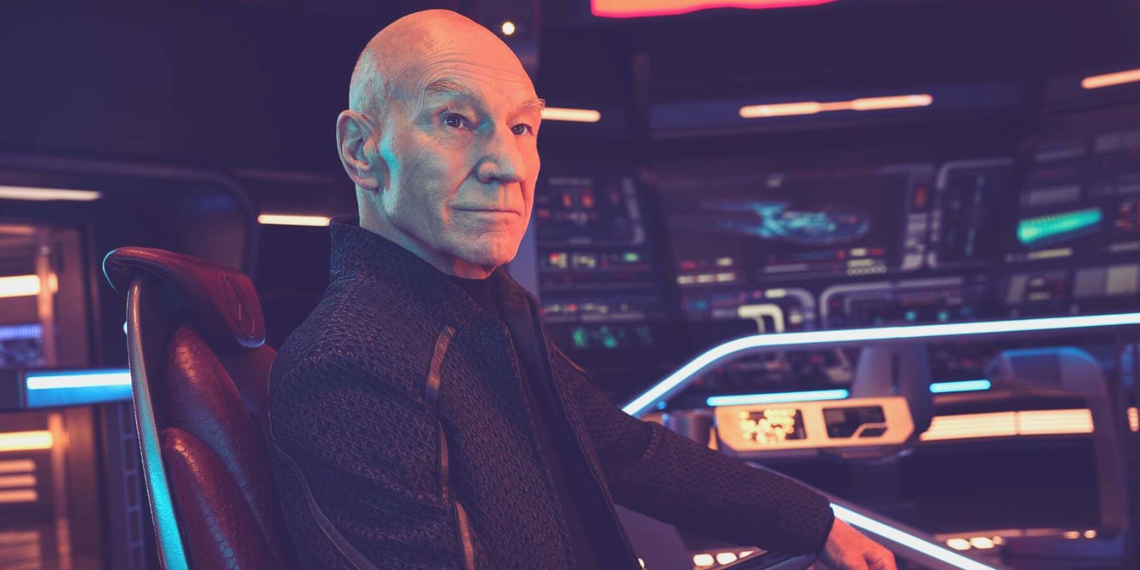 Captain Picard looking serious in a chair