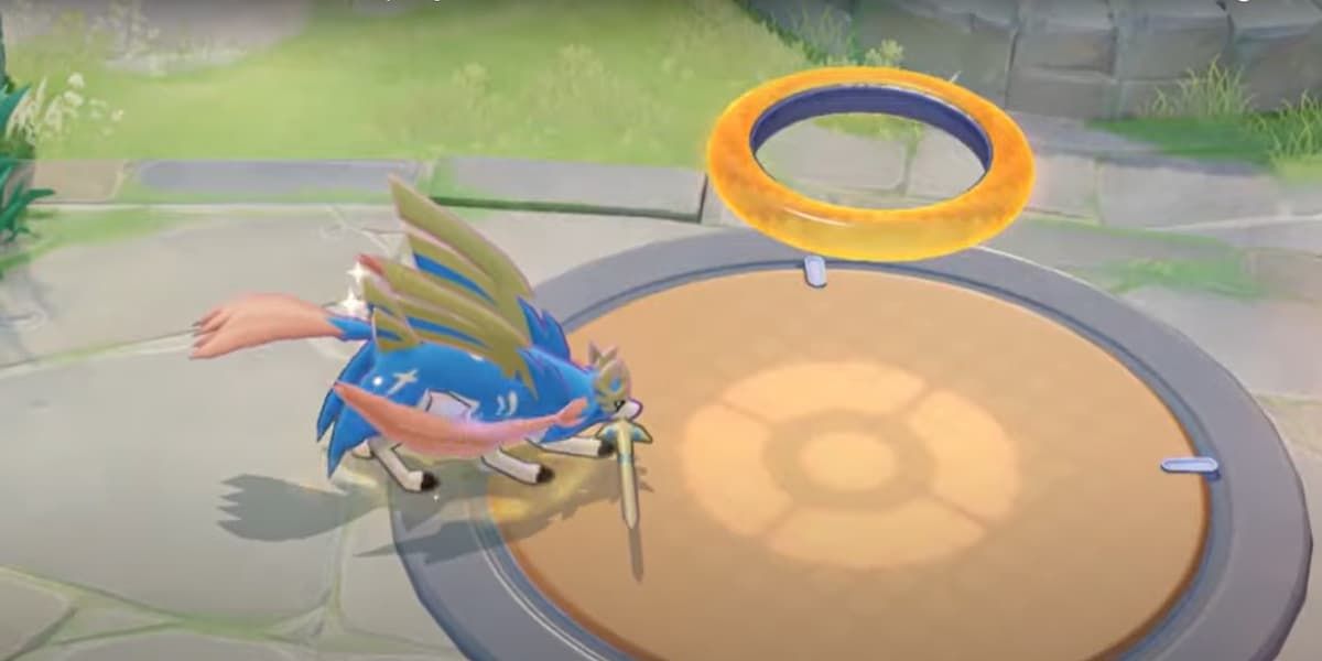 Zacian marcando em um gol no Pokemon Unite.