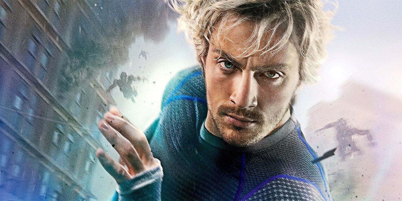 Aaron Taylor-Johnson as Quicksilver in a poster for Avengers: Age of Ultron