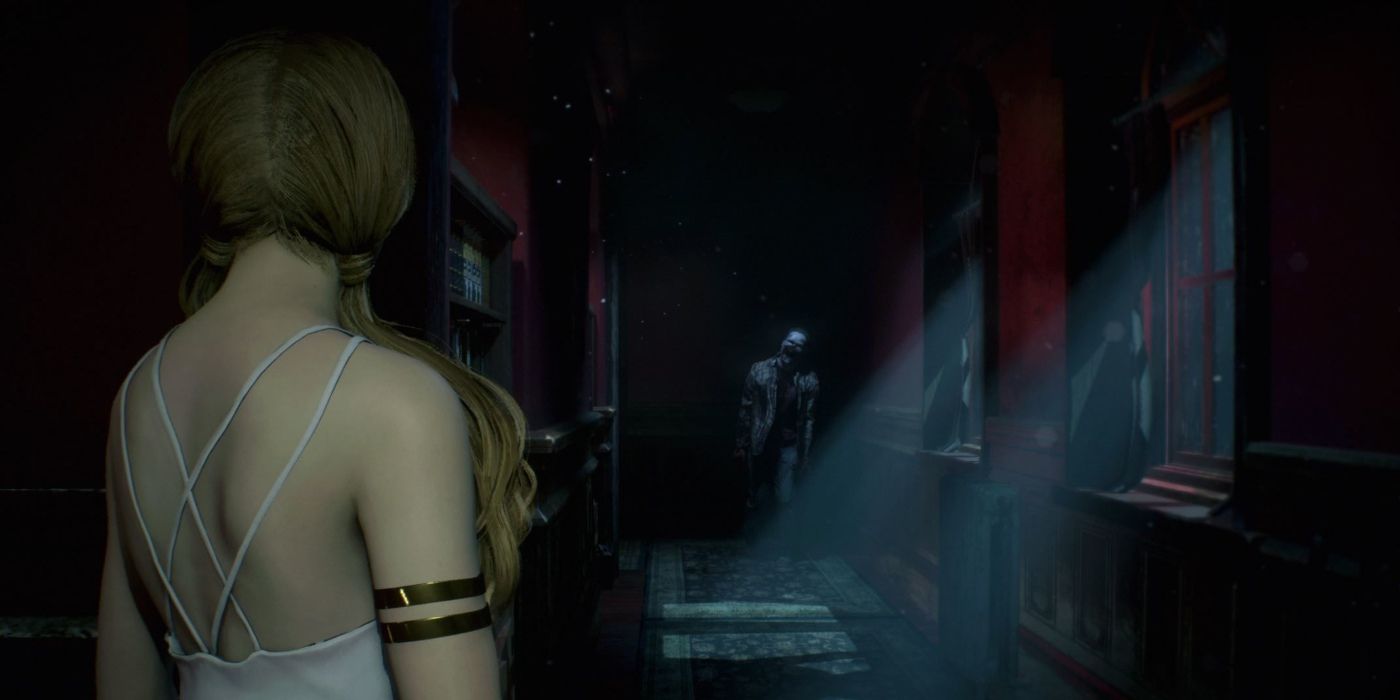 Katherine Warren enfrentando um zumbi em Resident Evil 2: The Ghost Survivors