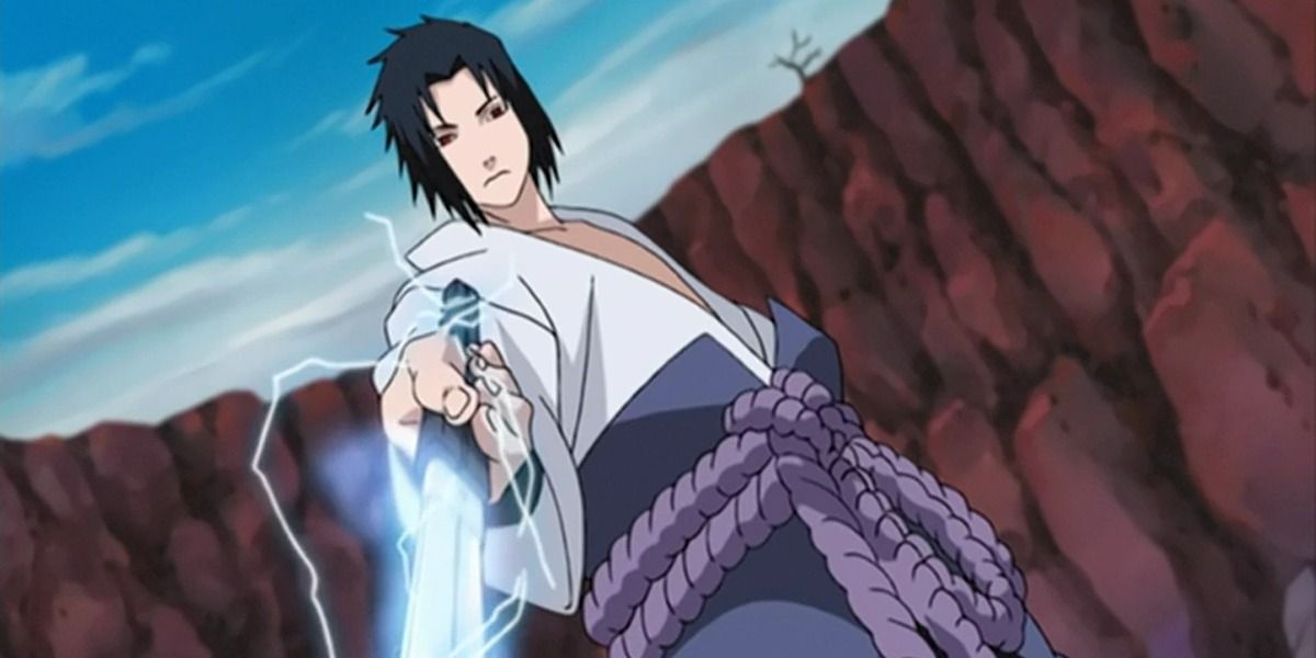 Sasuke desenha a Lâmina Chidori em Naruto.