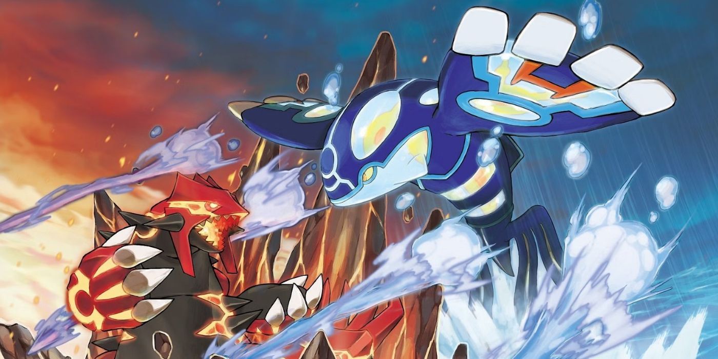 Primal Groudon enfrenta Primal Kyogre em Pokémon Omega Ruby e Alpha Sapphire.
