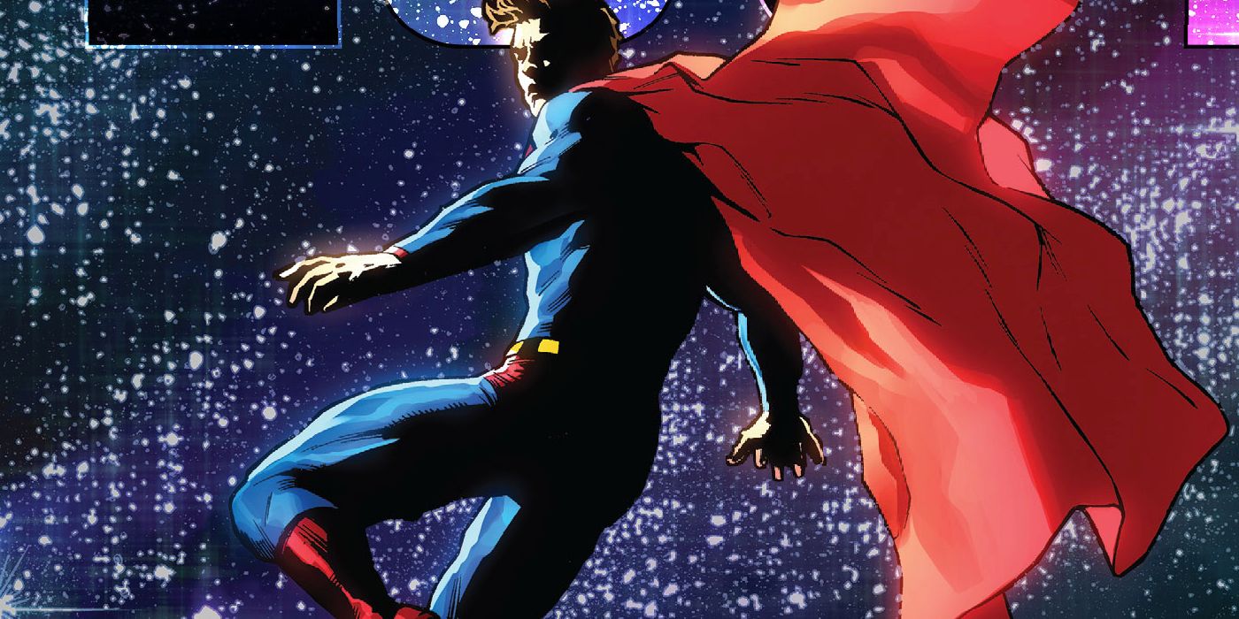 Superman looks around him while he hovers in outer space in Superman: Lost #1
