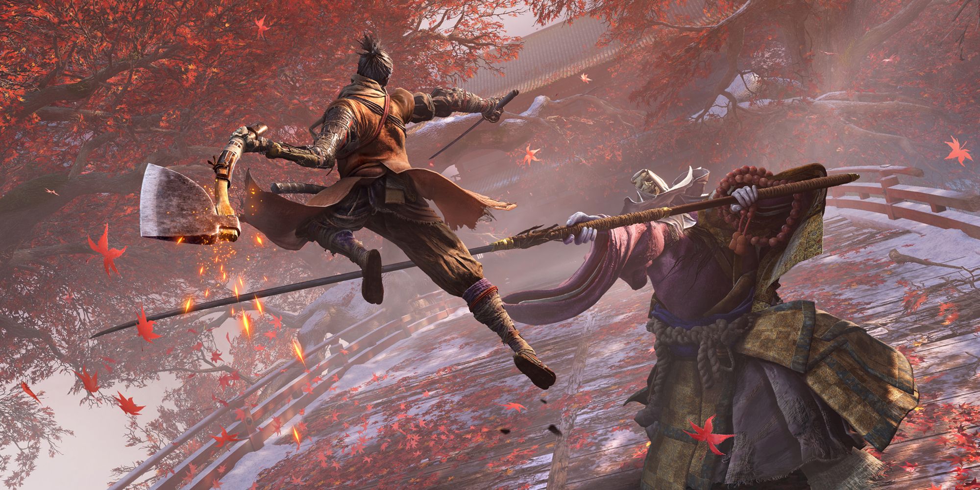 Sekiro: Shadows Die Twice character jumping in the air during combat