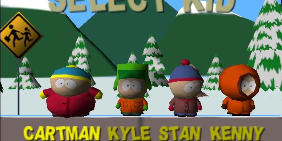 A tela de seleção de personagem para South Park para N64.