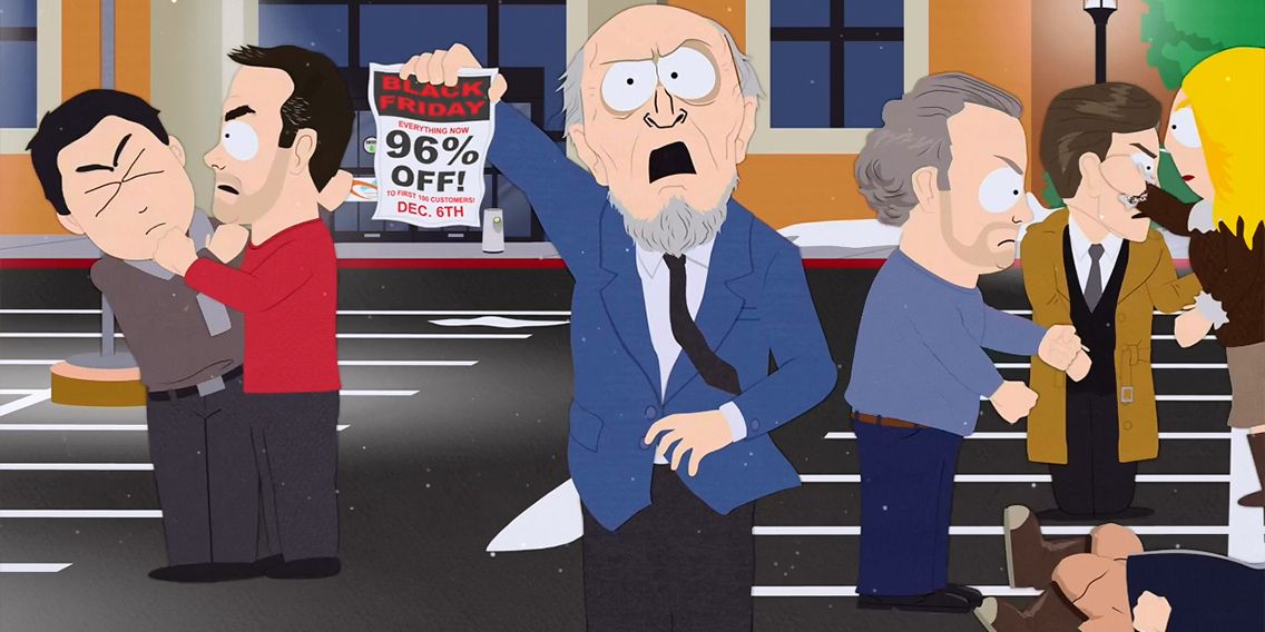 A Black Friday shopper freaks out in South Park episode, "Black Friday"