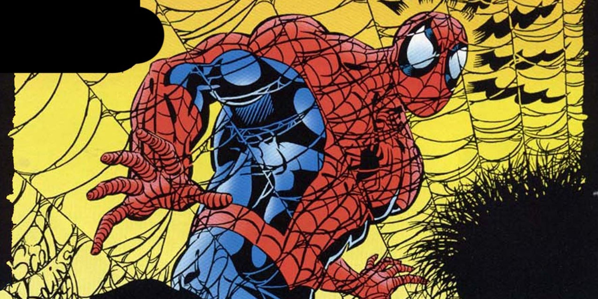 Spider-Man discovering a dead body in a web in Spider-Man Web Of Doom
