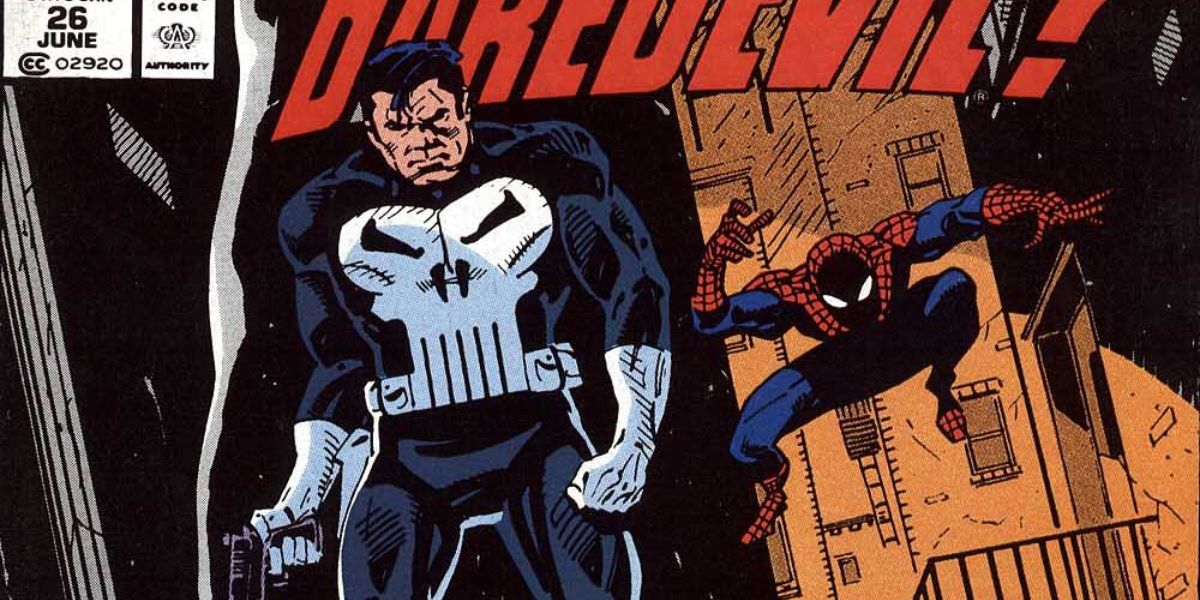 Spider-Man leaping behind Punisher from What If... Punisher Had Killed Daredevil