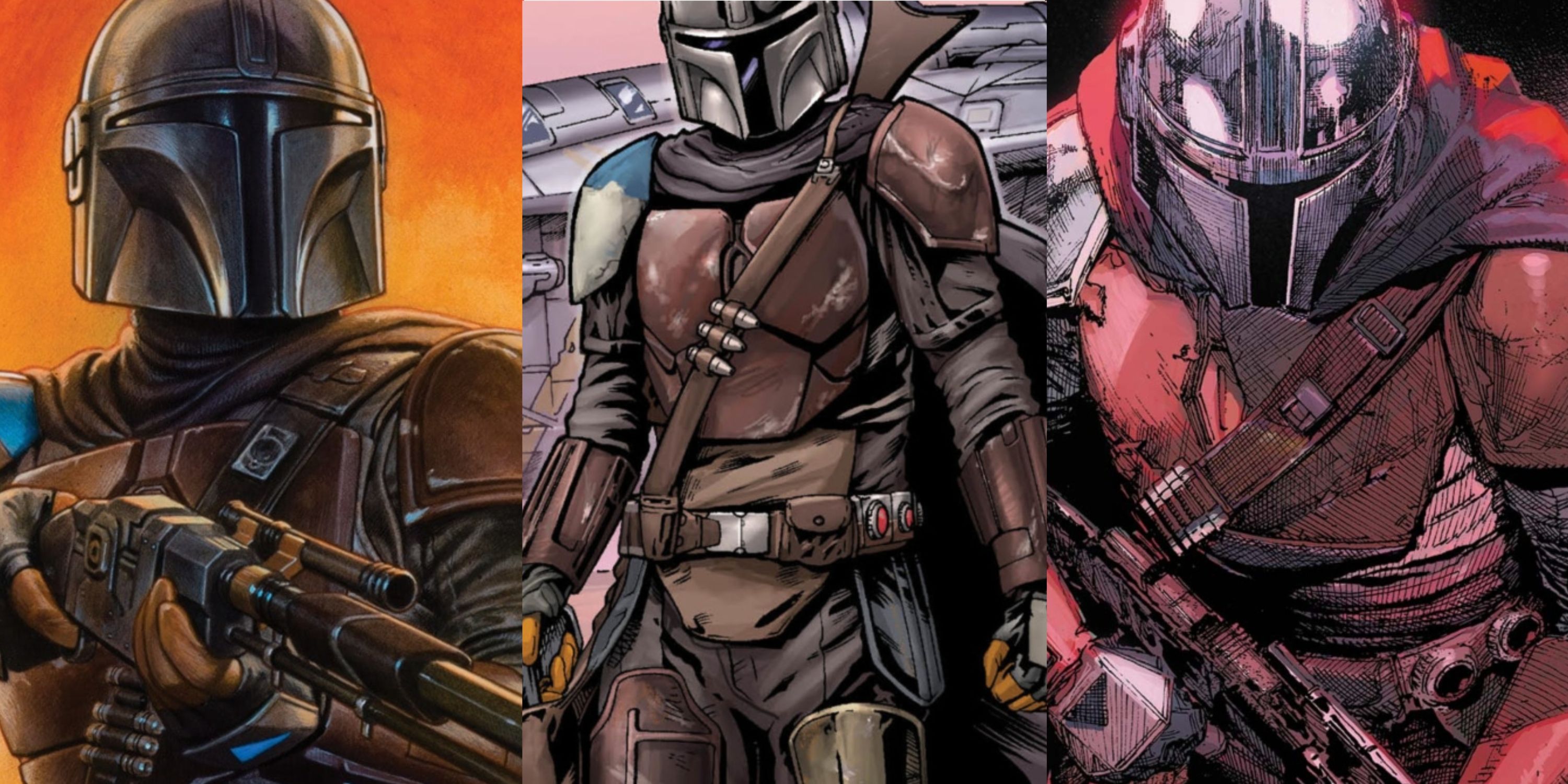 Split image featuring the Mandalorian from Marvel Comics