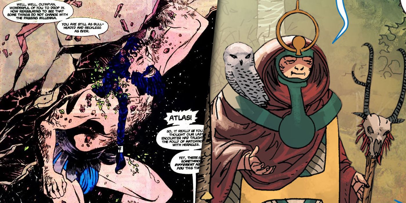 Split image of Atlas and Anapel from Shazam's pantheon of gods