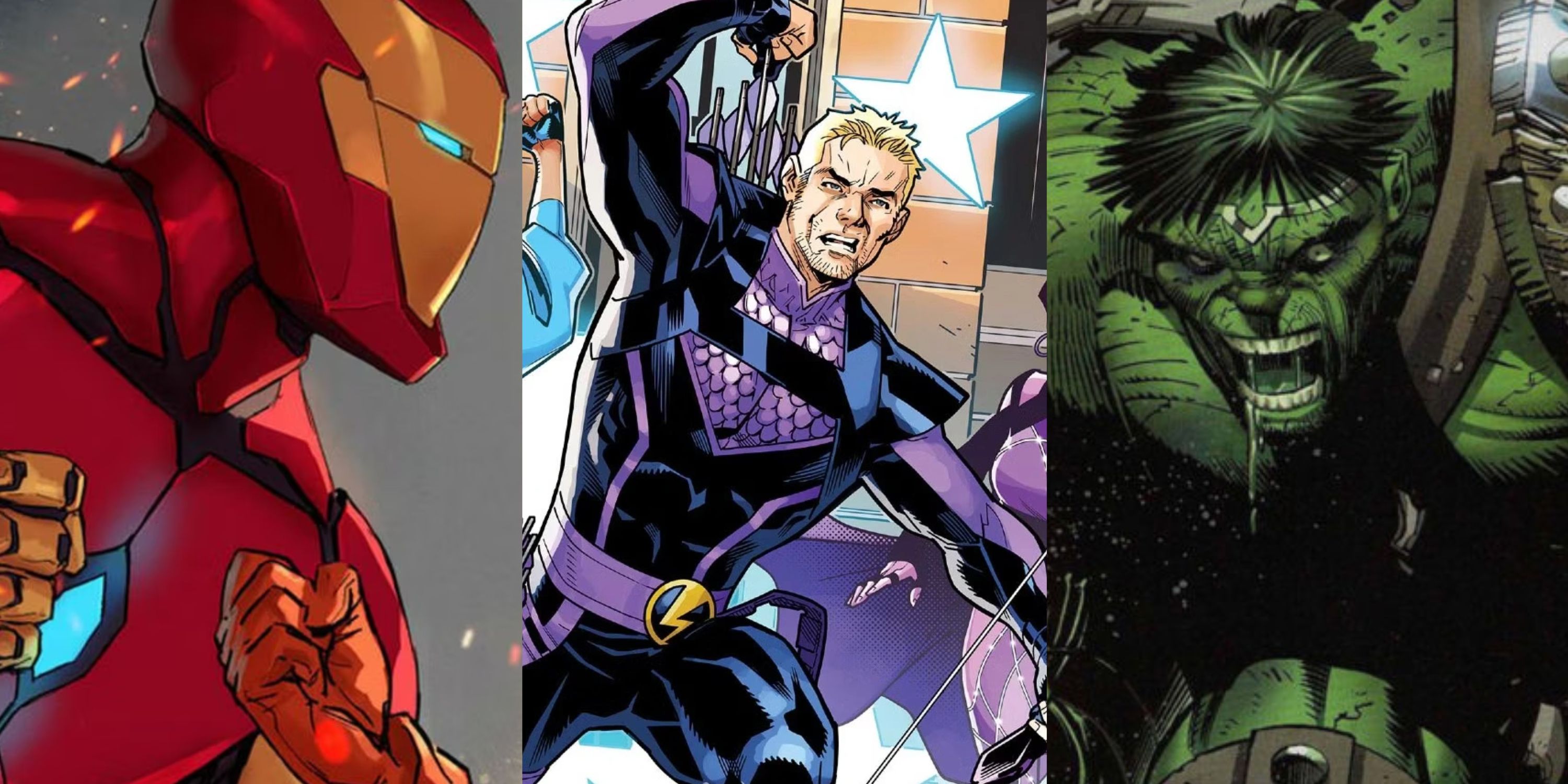 Split image of Iron Man, Hawkeye and Hulk Marvel Comics feature