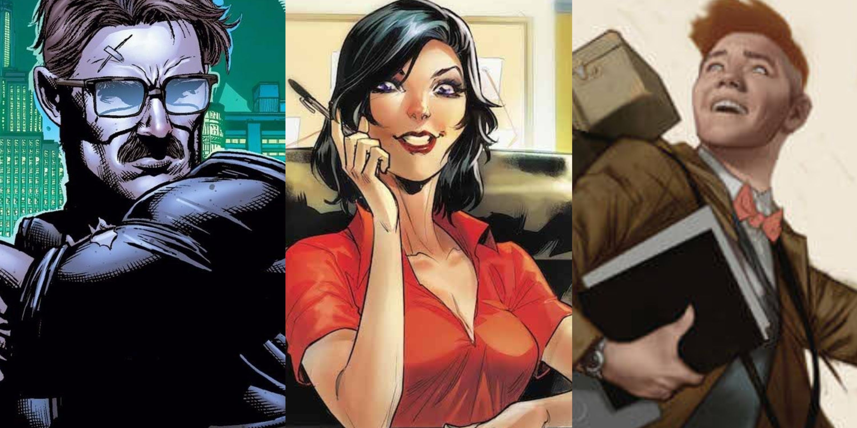 Split image of Jim Gordon, Lois Lane and Jimmy Olsen doing their jobs in DC Comics