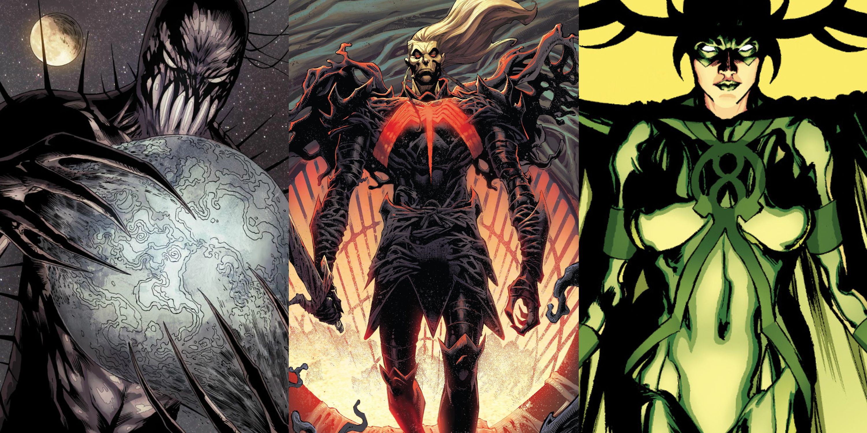 Split image of Mikaboshi, Knull and Hela Marvel Comics feature
