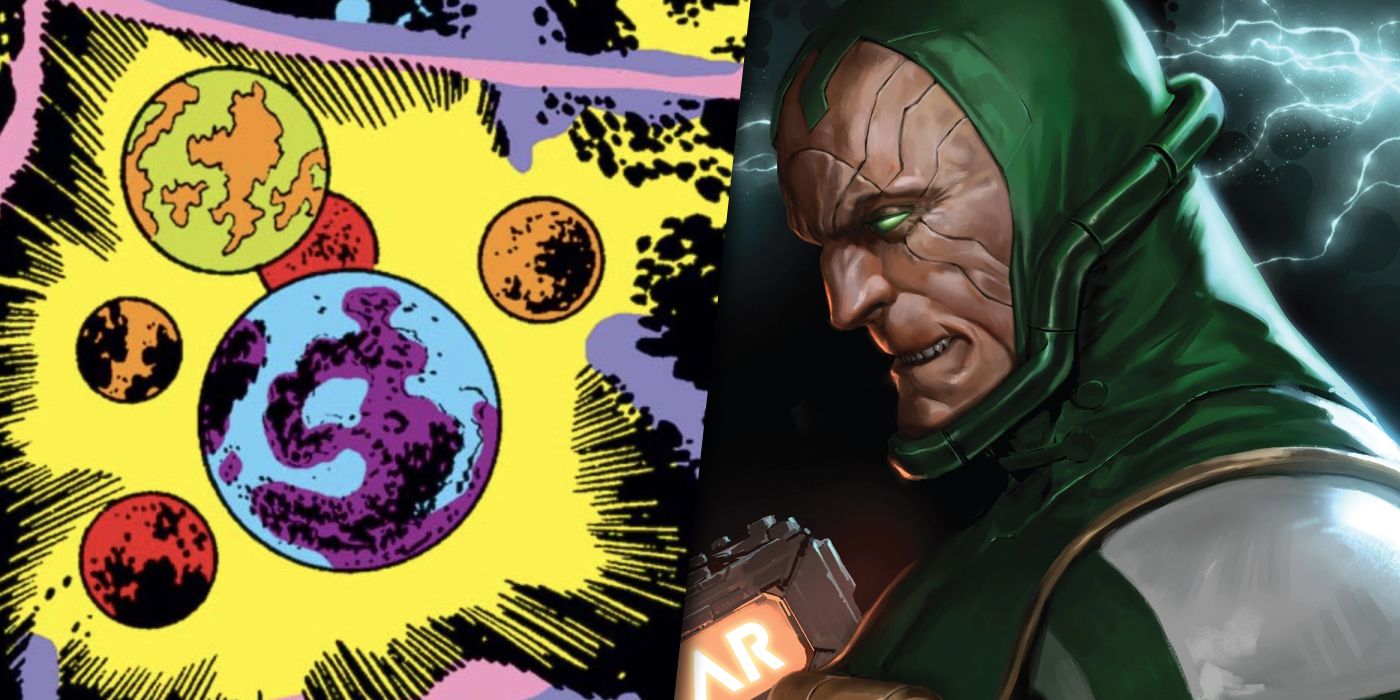Imagem dividida de Sub-Atomica e Psycho-Man da Marvel Comics