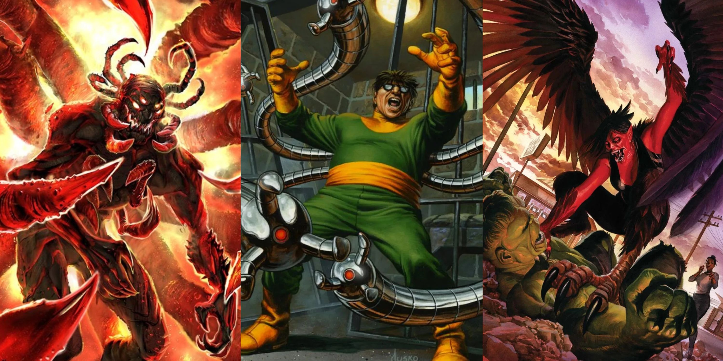 Split image of The Void, Doc Ock and Harpy vs Hulk in Marvel Comics