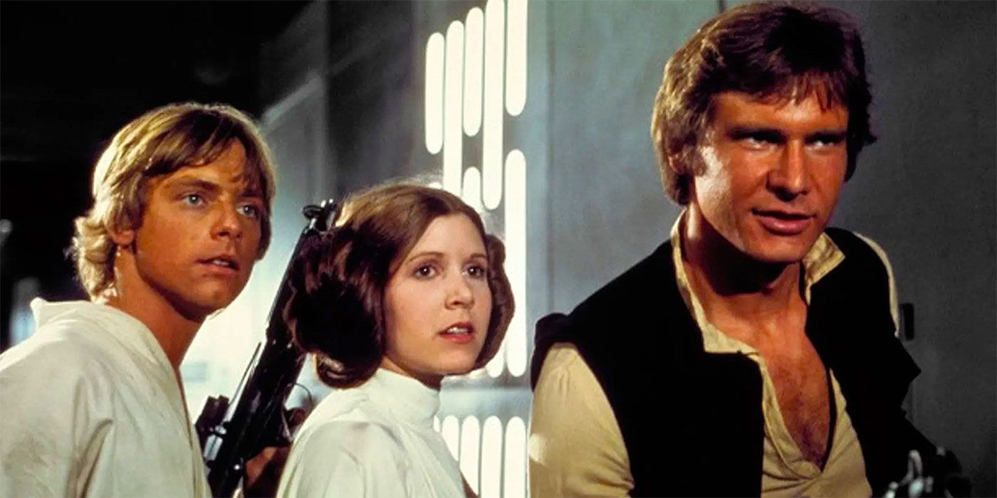 Mark Hamill, Carrie Fisher and Harrison Ford, in Star Wars Episode IV