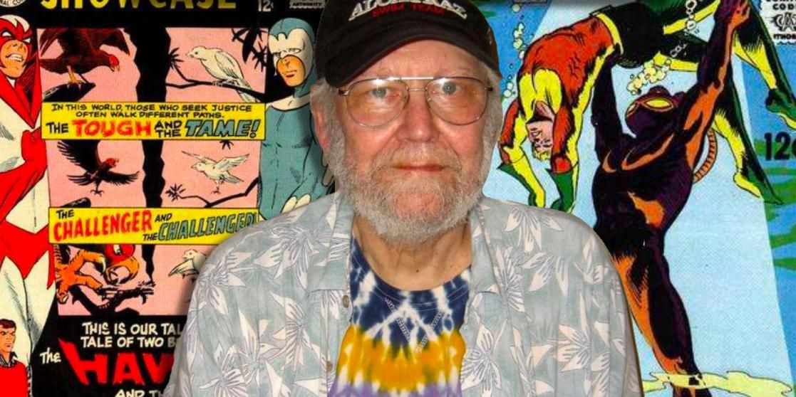Steve Skeates in front of Hawk and Dove's first appearance and an issue of his Aquaman run