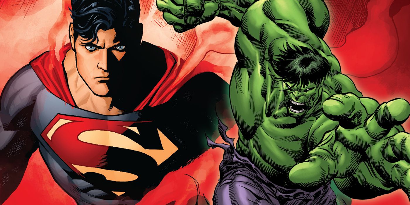 Split image of Superman from DC Comics and Hulk from Marvel Comics