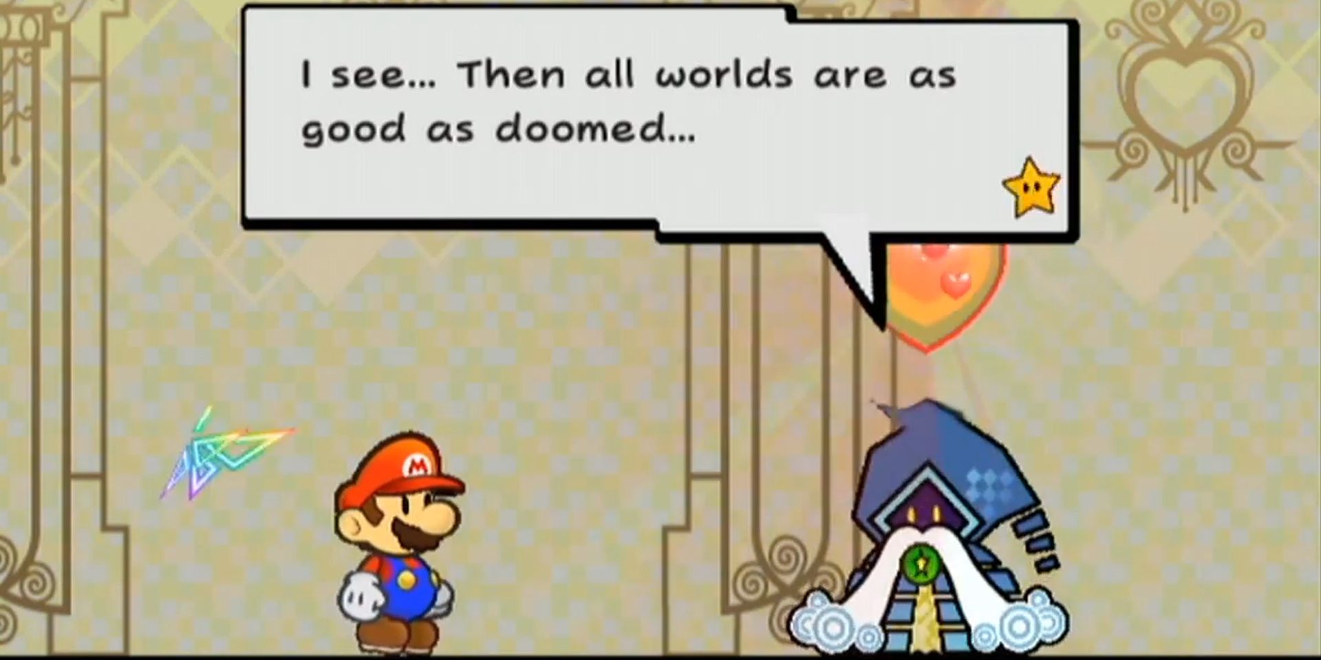 Mario declines to save the world in Super Paper Mario.