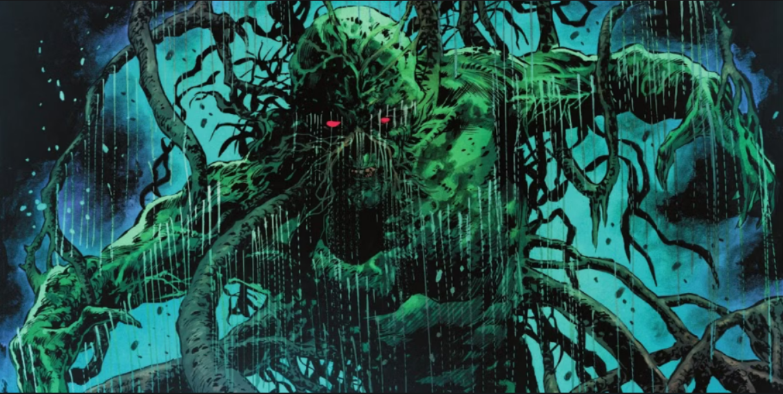 Swamp Thing Cover Artwork featuring the title character tangled in roots