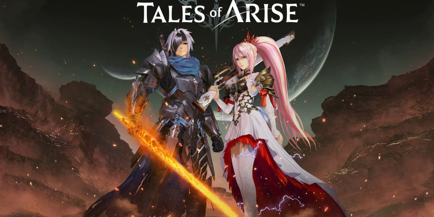 Arte principal de Tales of Arise com os dois protagonistas principais empunhando suas armas e armaduras.