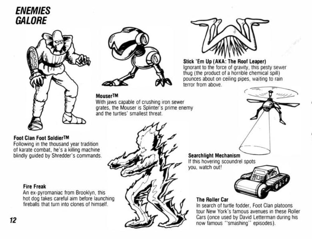 Villains listed in the manual of 1989's TMNT video game.