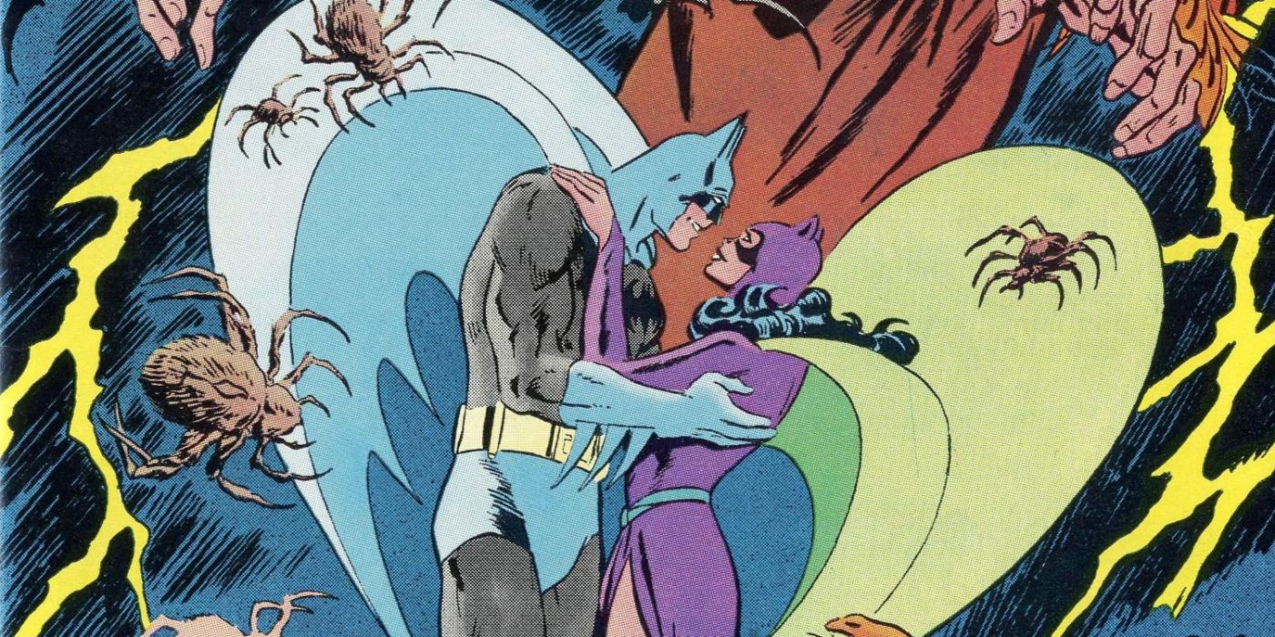 Batman e Mulher-Gato abraçados na capa da Autobiografia de Bruce Wayne.