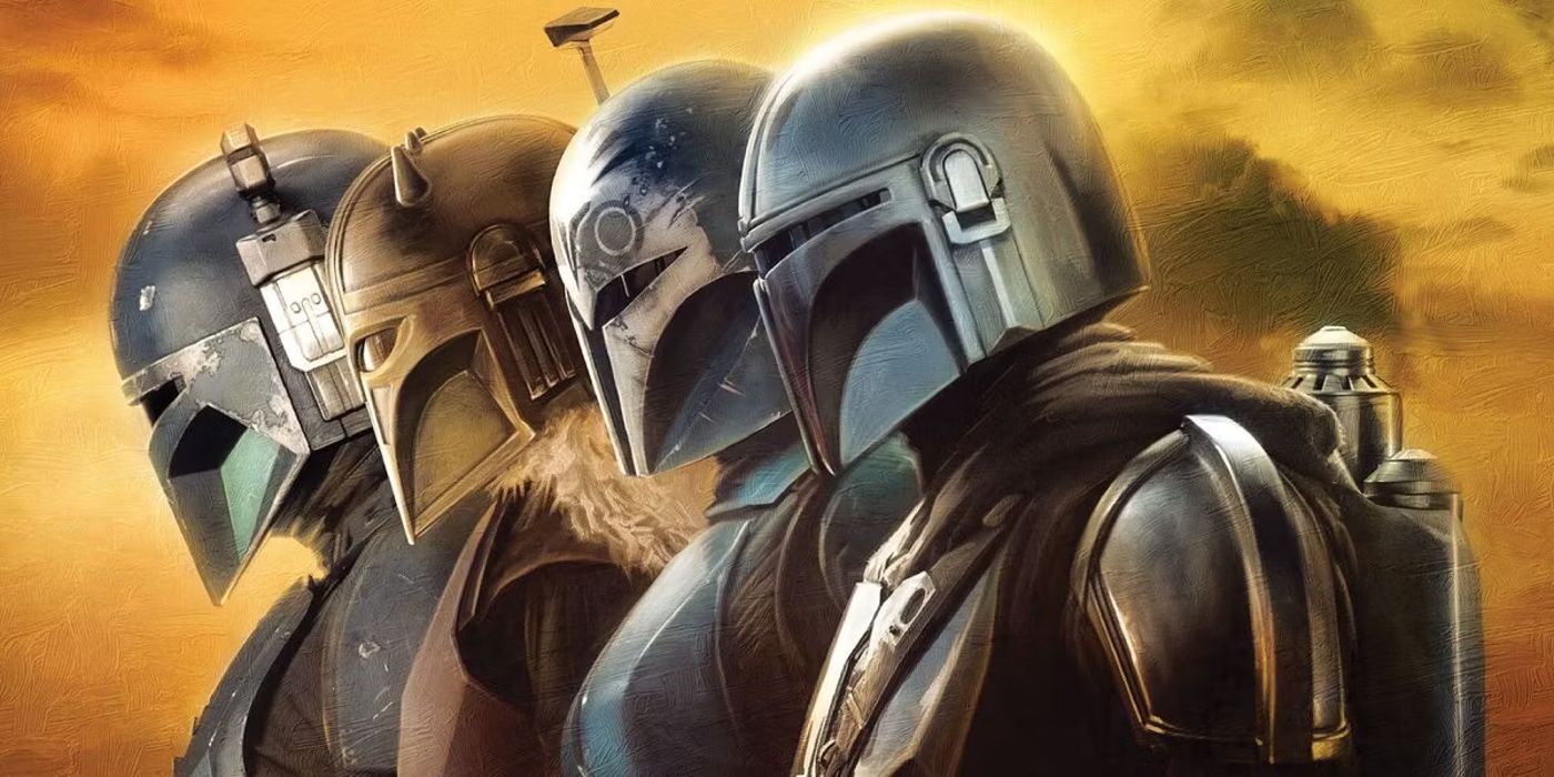 Os Mandalorianos - Paz Viszla, o Armeiro, Bo-Katan Kryze e Din Djarin - da terceira temporada de Star Wars The Mandalorian