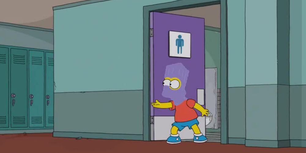 Bart heads to the bathroom to drop a Cherry bomb in The Simpsons