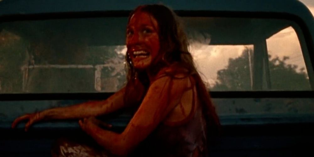 Sally s'échappe sur une camionnette à la fin de The Texas Chainsaw Massacre (1974)