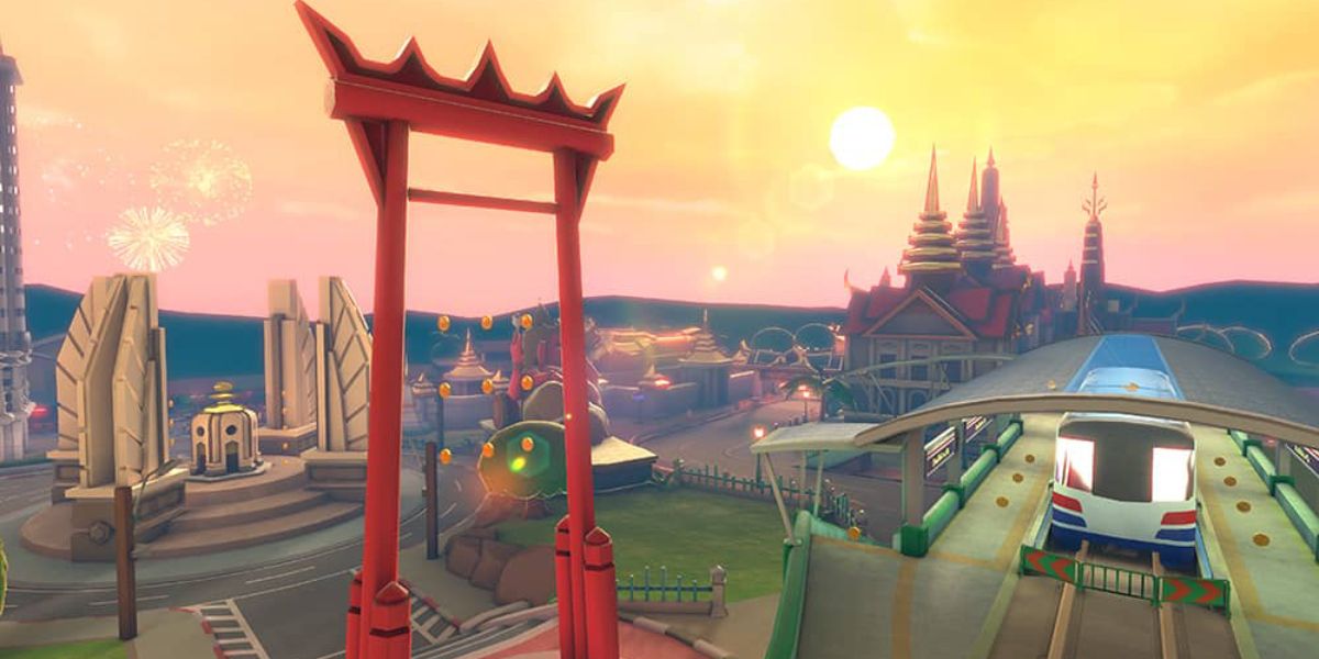 O Balanço Gigante e o Monumento à Democracia no Tour Bangkok Rush em Mario Kart 8 Deluxe