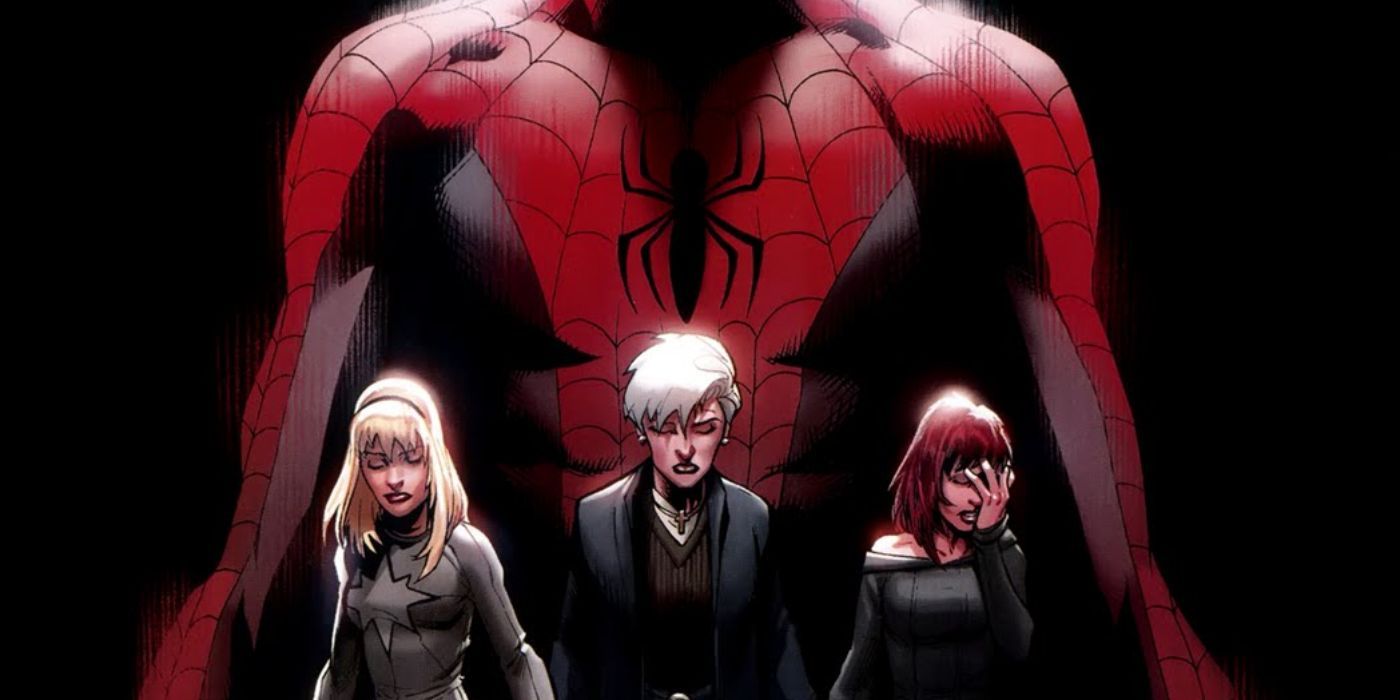 Gwen Stacy, Aunt May, and Mary Jane mourn Ultimate Spider-Man's death