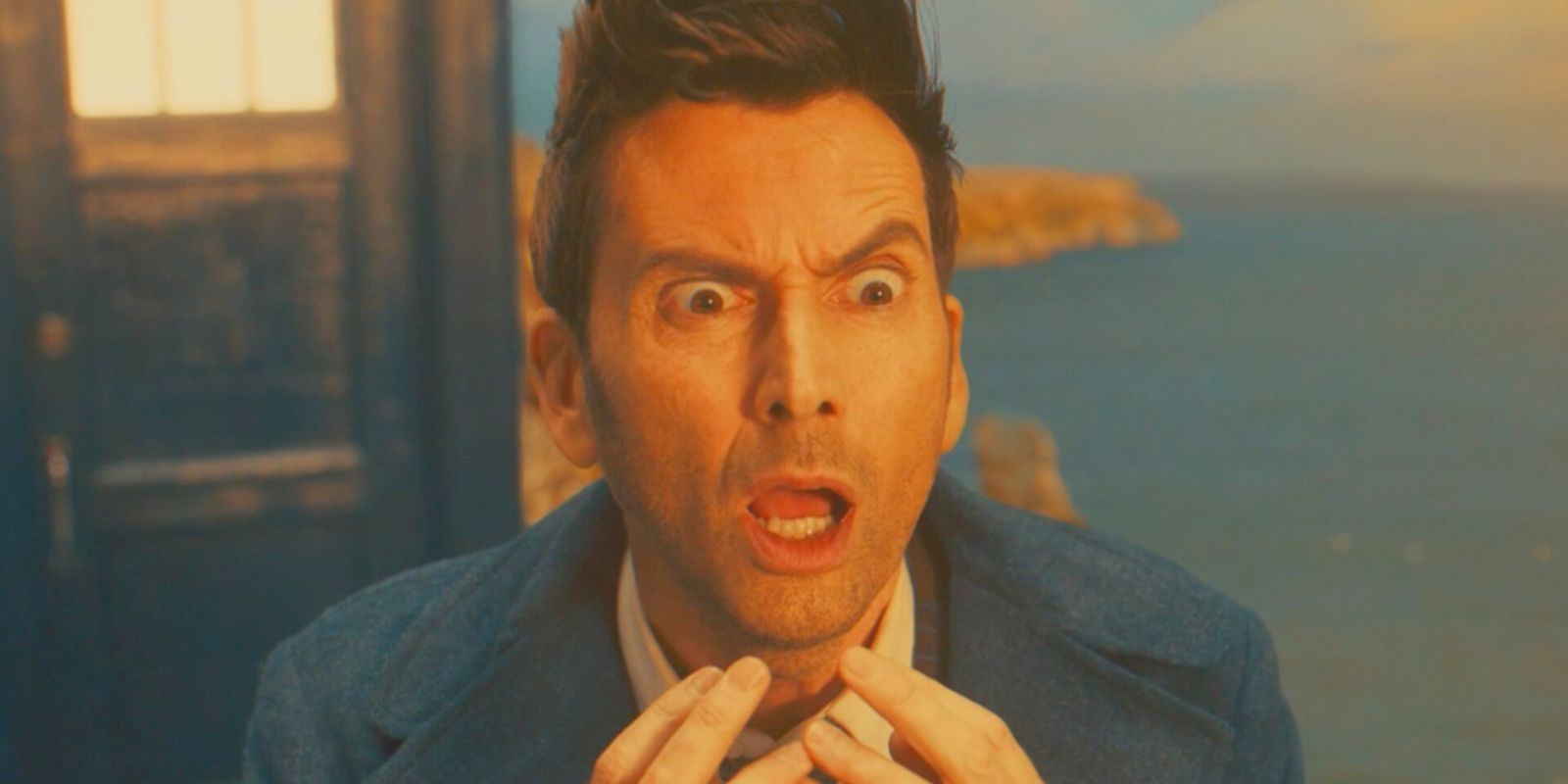 David Tennant as The Doctor looking aghast 